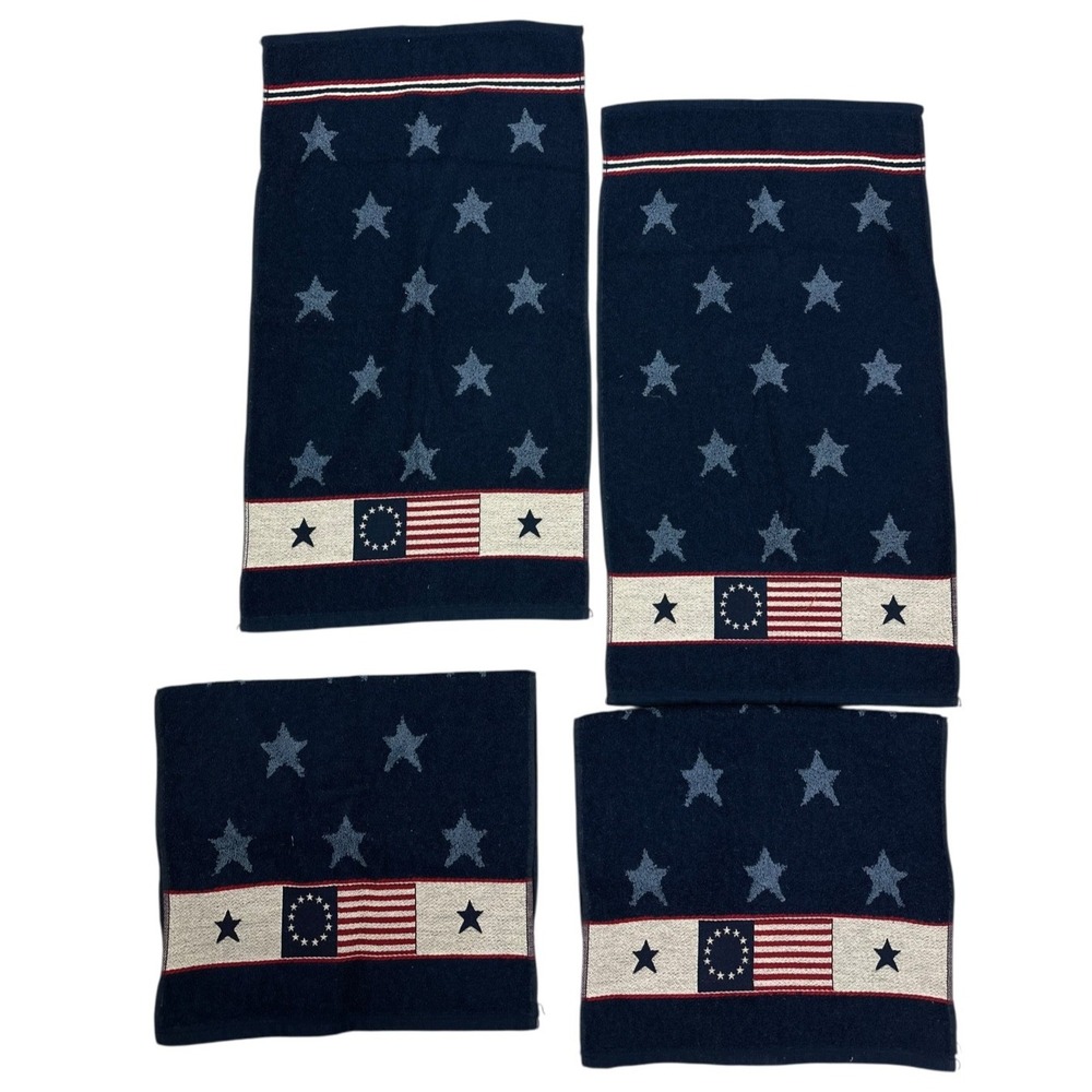 Hand Towels Lot of 4 Patriotic Red ,White Blue Flag Stars Celebrity by Santens